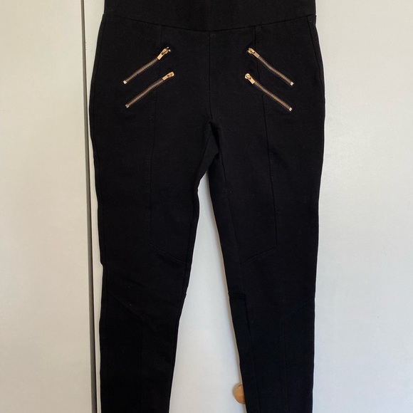 Guess Black Leggings with Dual Gold Zippers - Picture 2 of 3